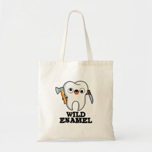 Wild emaille grappig wild dier tand woordspeling tote bag