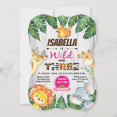 Wild en drie 3e verjaardag uitnodiging safari (Voorkant)