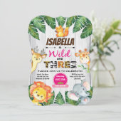 Wild en drie 3e verjaardag uitnodiging safari (Staand voorkant)