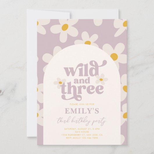 Wild en Drie Daisy Verjaardag Uitnodiging (Voorkant)