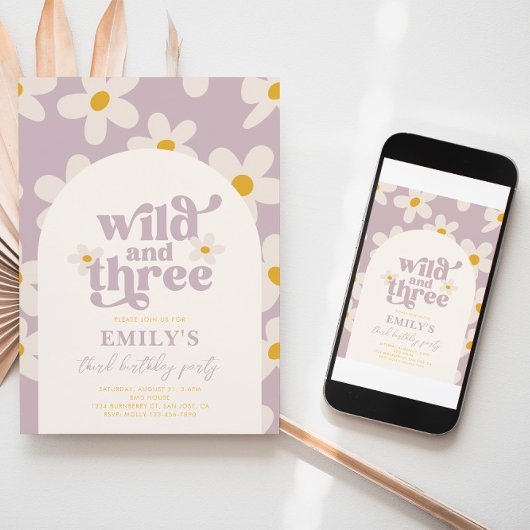 Wild en Drie Daisy Verjaardag Uitnodiging