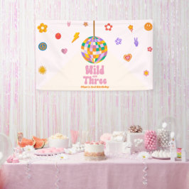 Wild en Drie Disco Ball 3e Verjaardagsfeestje Spandoek