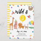 Wild en Drie Feestdier Verjaardag Uitnodiging (Voorkant / Achterkant)