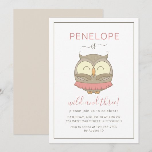 Wild en drie grillige uil verjaardagsfeestje kaart (Voorkant / Achterkant)