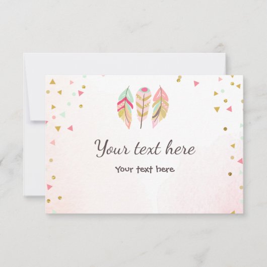 Wild en drie invoegen kaart RSVP Feathers Wild One (Voorkant)