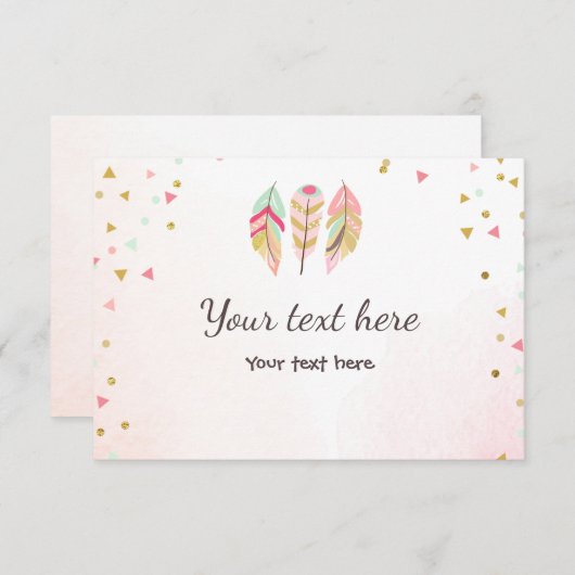 Wild en drie invoegen kaart RSVP Feathers Wild One (Voorkant / Achterkant)