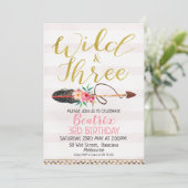 Wild en drie meisjes 3e verjaardag uitnodiging (Staand voorkant)