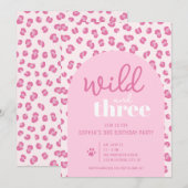 Wild en drie meisjes 3e verjaardagsfeestje Uitnodi Kaart (Voorkant / Achterkant)