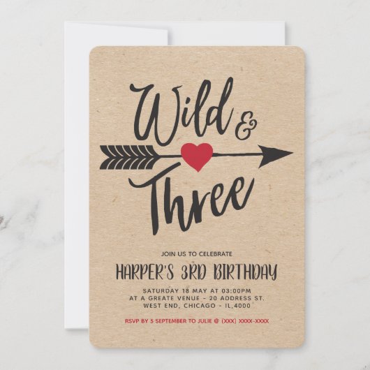 Wild en drie moderne derde jaar verjaardag kaart (Voorkant)