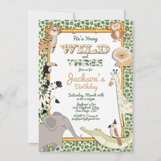 Wild en drie Oerwoud Safari verjaardagsfeestje Kaart (Voorkant)