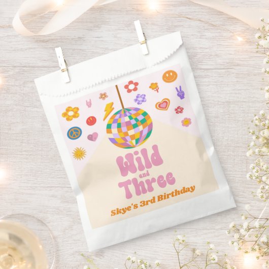 Wild en Drie Retro Disco Ball 3e Verjaardagsfeest Bedankzakje (Geknipt)