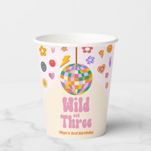 Wild en Drie Retro Disco Ball 3e Verjaardagsfeest Papieren Bekers (Achterkant)