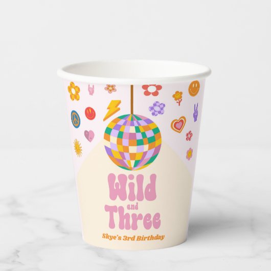 Wild en Drie Retro Disco Ball 3e Verjaardagsfeest Papieren Bekers (Voorkant)