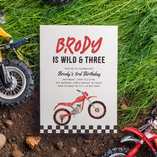 Wild en drie rode Dirt Bike jongen 3e verjaardag Kaart