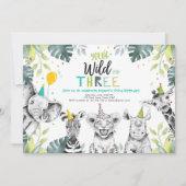 Wild en Drie Safari Dieren Verjaardag Uitnodiging (Voorkant)