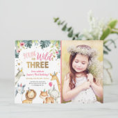 Wild en Drie Safari Dieren Verjaardag Uitnodiging (Staand voorkant)