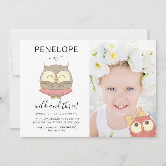 Wild en drie Schattigee uilen foto verjaardagsfees Kaart (Voorkant)