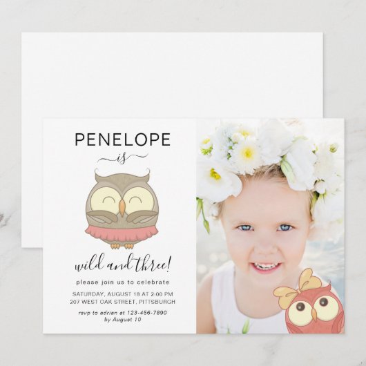 Wild en drie Schattigee uilen foto verjaardagsfees Kaart (Voorkant / Achterkant)