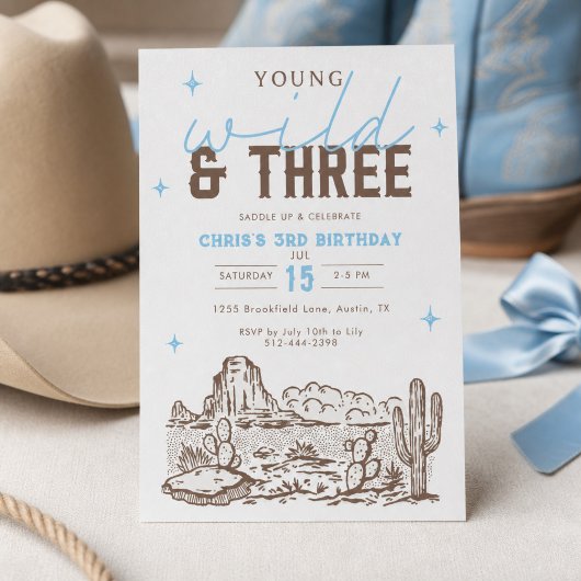 Wild en Drie Western 3e Verjaardag Cowboy Kaart