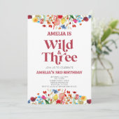 Wild en Drie Wildflower Derde 3e Verjaardagsfeest Kaart (Staand voorkant)