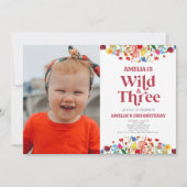 Wild en Drie Wildflower Derde 3e Verjaardagsfeest Kaart (Voorkant)