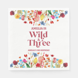 Wild en Drie Wildflower Derde 3e Verjaardagsfeest Servet