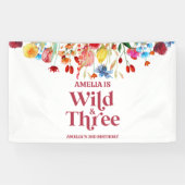 Wild en Drie Wildflower Derde 3e Verjaardagsfeest Spandoek (Horizontaal)