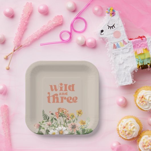 Wild en Drie Wildflower Party Papier Borden Papieren Bordje (Feest)