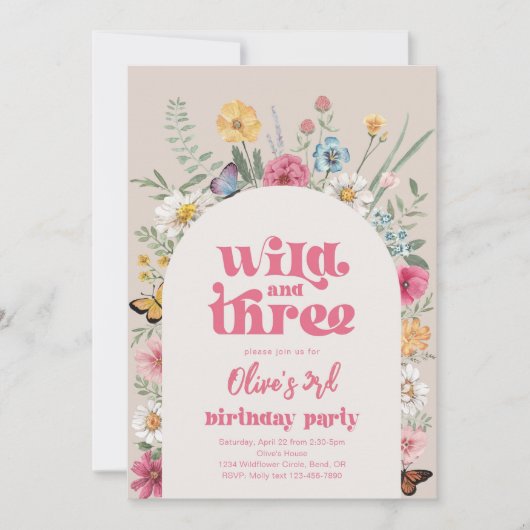 Wild en Drie Wildflower Uitnodiging (Voorkant)