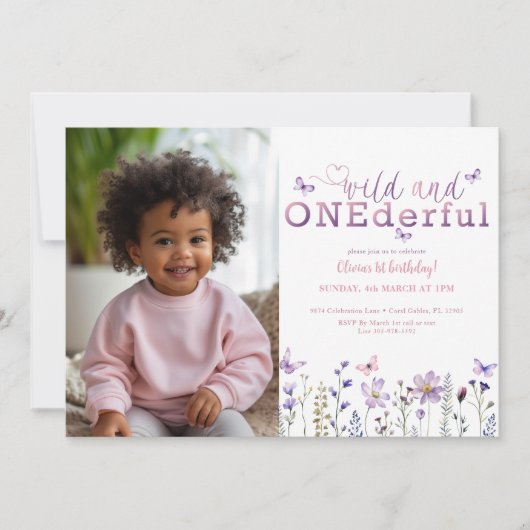 Wild en eenderful 1e verjaardag foto uitnodigen kaart (Voorkant)
