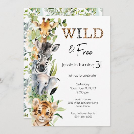 Wild en Gratis 3e Verjaardagsfeestuitnodiging Kaart (Voorkant / Achterkant)