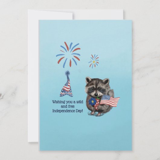 Wild en gratis 4 juli Raccoon Party Kaart (Achterkant)