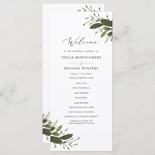 Wild en groen huwelijksprogramma programmakaart (Voorkant / Achterkant)