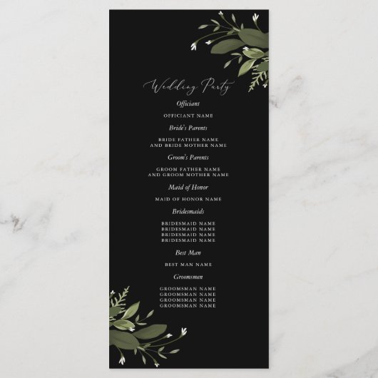 Wild en groen huwelijksprogramma programmakaart (Achterkant)