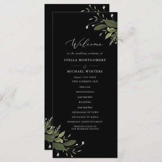 Wild en groen huwelijksprogramma programmakaart (Voorkant / Achterkant)