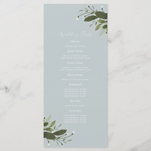 Wild en groen huwelijksprogramma programmakaart (Achterkant)