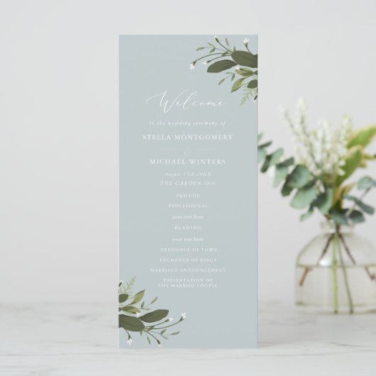 Wild en groen huwelijksprogramma programmakaart (Staand voorkant)