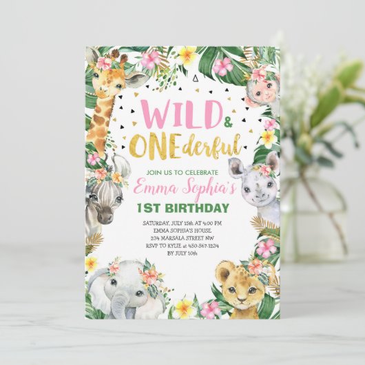 Wild en Onederful 1st Birthday Safari Oerwoud Kaart (Staand voorkant)