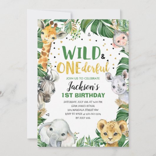 Wild en Onederful Oerwoud Safari 1e Verjaardag Kaart (Voorkant)