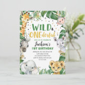 Wild en Onederful Oerwoud Safari 1e Verjaardag Kaart (Staand voorkant)