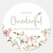 Wild en Onederful Wildflower 1e Verjaardagsfeest Ronde Sticker (Voorkant)