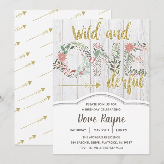 Wild en Oneindig, Eerste Verjaardag, Meisje, Bloem Kaart (Voorkant / Achterkant)