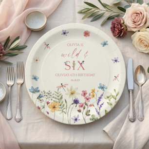 Wild en Six Wildflower 6e verjaardagsfeestje Papieren Bordje
