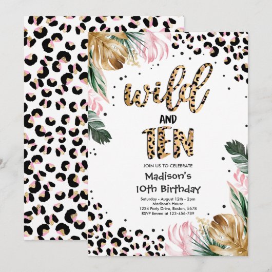 Wild en Ten Leopard Print 10e verjaardag Kaart (Voorkant / Achterkant)