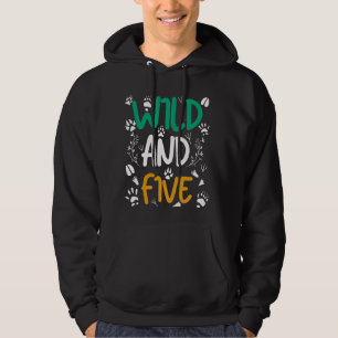 Wild en Vijf Grappige 5e Verjaardag Zoo Safari Ani Hoodie