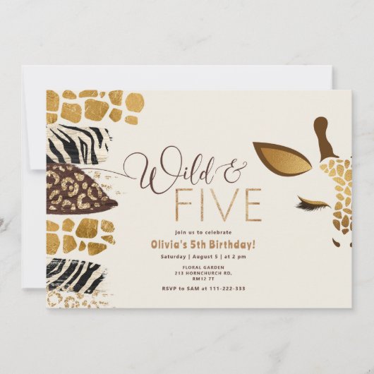 Wild en Vijf Safari 5e gender neutrale verjaardag Kaart (Voorkant)