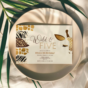 Wild en Vijf Safari 5e gender neutrale verjaardag Kaart