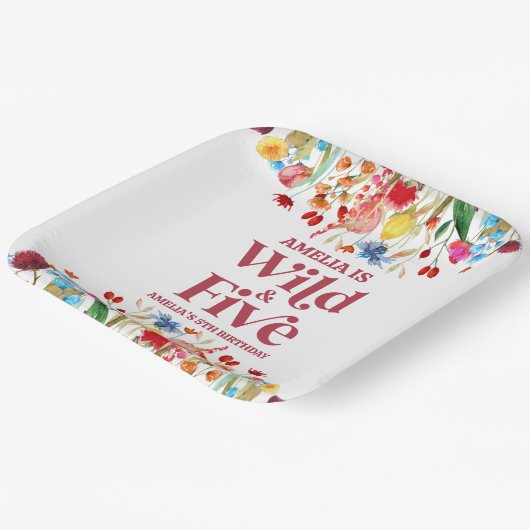 Wild en Vijf Wildflower 5e Verjaardagsfeest Papieren Bordje (Gebogen)