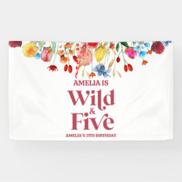 Wild en Vijf Wildflower 5e Verjaardagsfeest Spandoek
