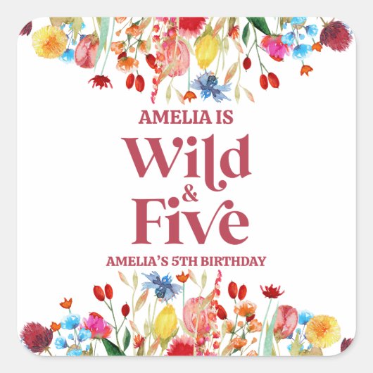 Wild en Vijf Wildflower 5e Verjaardagsfeest Vierkante Sticker (Voorkant)